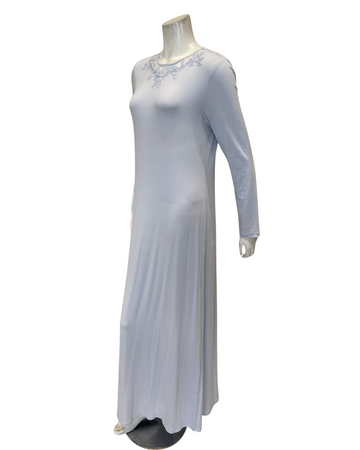 Verdiani 4409 Pale Blue Sheer Lace Applique Pull On Modal Nightgown Myselflingerie.com